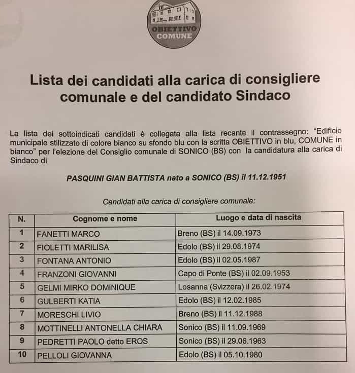 Lista Obiettivo Comune - Sonico