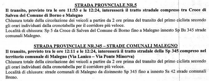 Giro d'Italia Strade chiuse 1