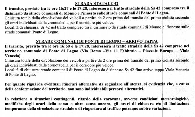 Giro d'Italia Strade chiuse 3