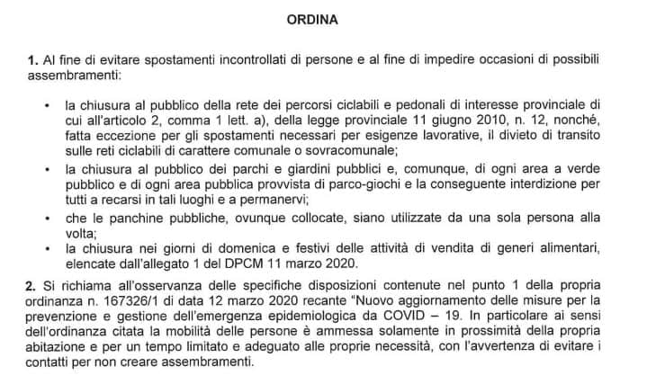 Ordinanza - Provincia - Trento