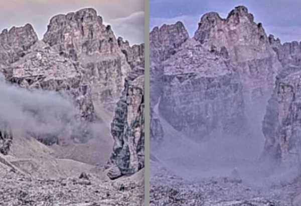 CAMPIGLIO -  Cima Falkner, nuovo distacco di roccia: cambia il profilo della montagna