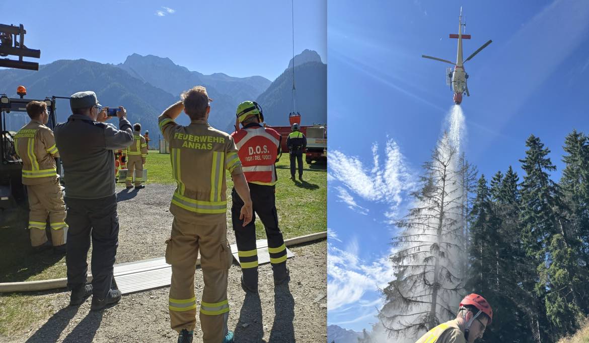 ALTO ADIGE - Esercitazione antincendio Euregio, test transfrontaliero con gli elicotteri