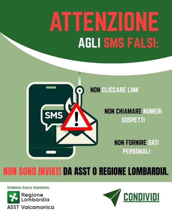 ATTUALITÀ - Tentativi di truffa in Valle Camonica, Sms ingannevoli sulla sanità