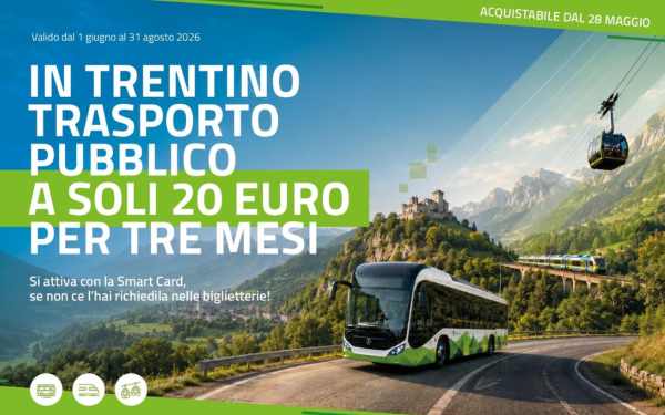 TRENTINO - L’abbonamento da 20 euro per treni e autobus è in vendita