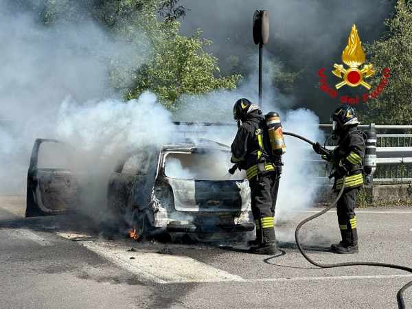 VALLE CAMONICA - Paura ad Angolo Terme: incendio di un'auto sulla Sp 294