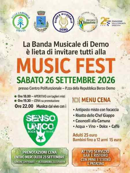 VALLE CAMONICA - Music Fest: grande evento a Berzo Demo 