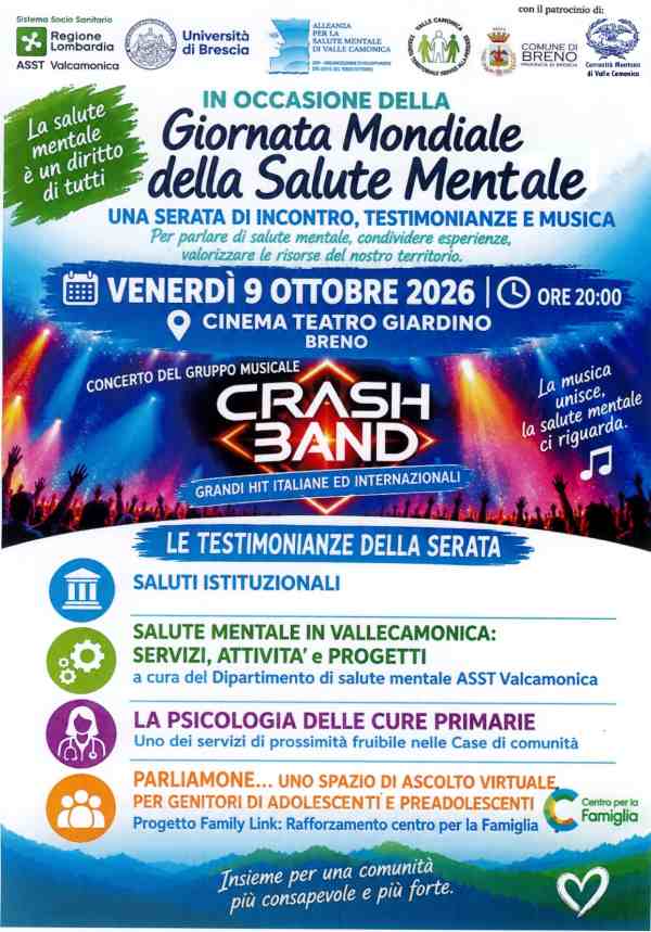 BRENO - Giornata della salute mentale, incontro e concerto del gruppo Crash Band